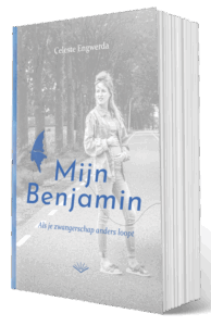 Cover Mijn Benjamin Boekcover van 'Mijn Benjamin' van Celeste Engwerda, uitgegeven door Avenir Publishing. Een persoonlijk boek over wat er gebeurt als een zwangerschap anders verloopt dan verwacht.